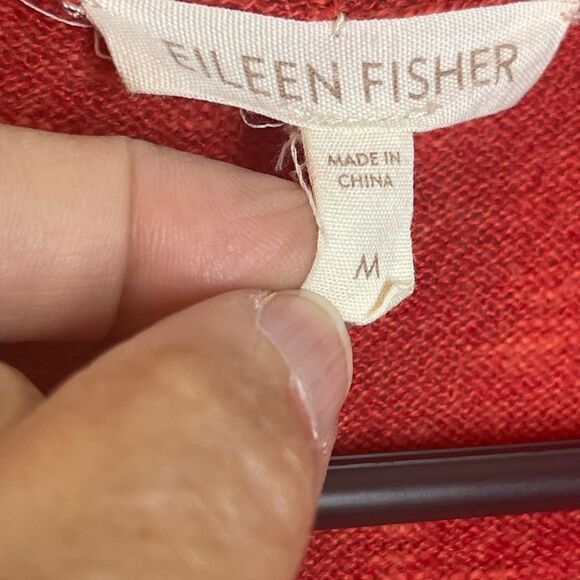 Eileen Fisher Red Linen Blend Open Front Cardigan 3/4 Sleeve Casual Medium - Picture 3 of 14